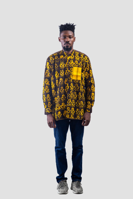 The Ampersand Yelow & Black Bishop Neck Shirt - Image 4