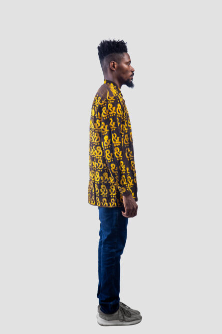 The Ampersand Yelow & Black Bishop Neck Shirt - Image 3